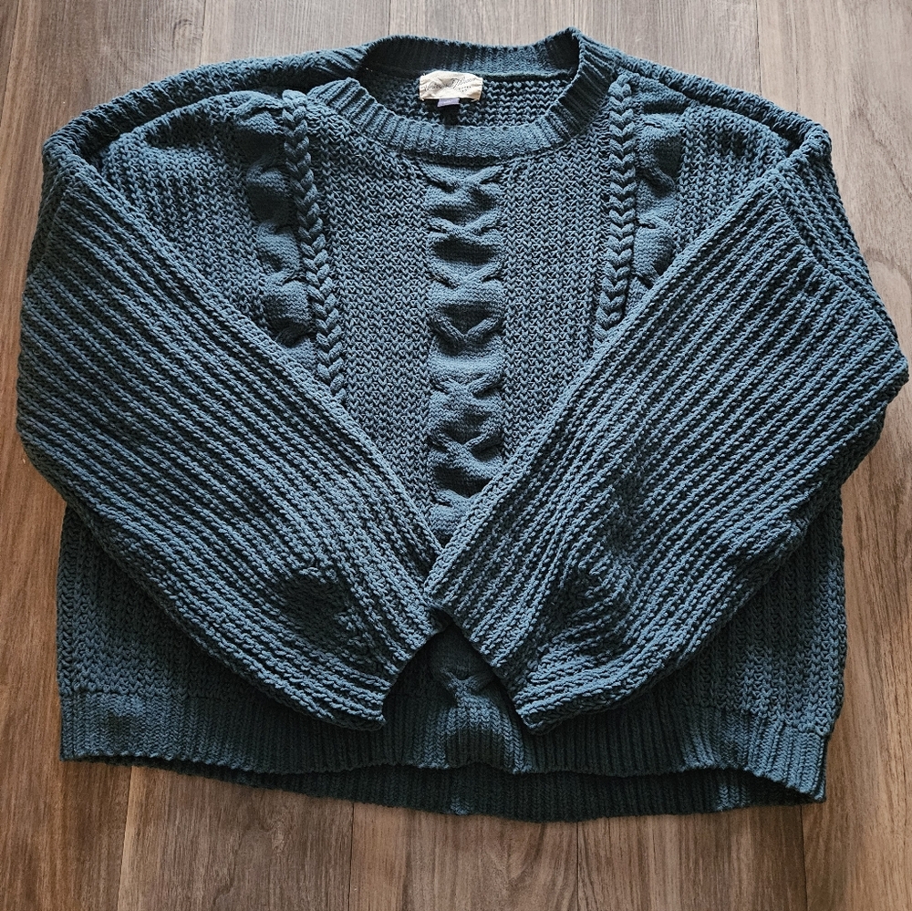 Dark Teal Green Chunky Cable Knit Sweater